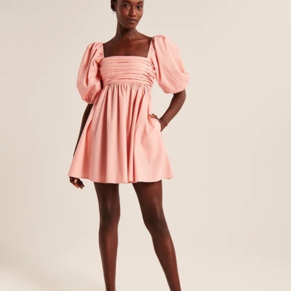Puff Sleeve Ruched Bodice Poplin Dress